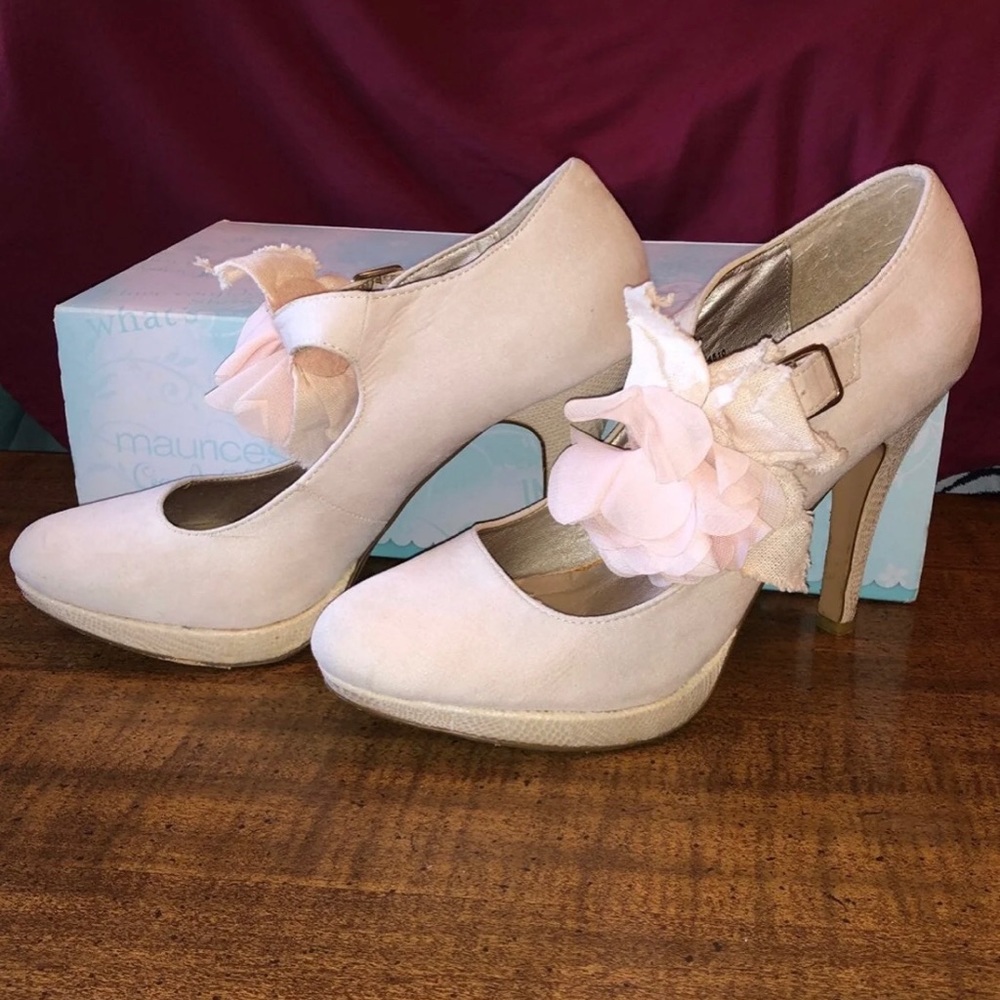 Blush Pink heels with flower accent